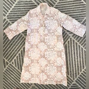 Italian 2XL Linen Neutral Maxi Shirt Dress